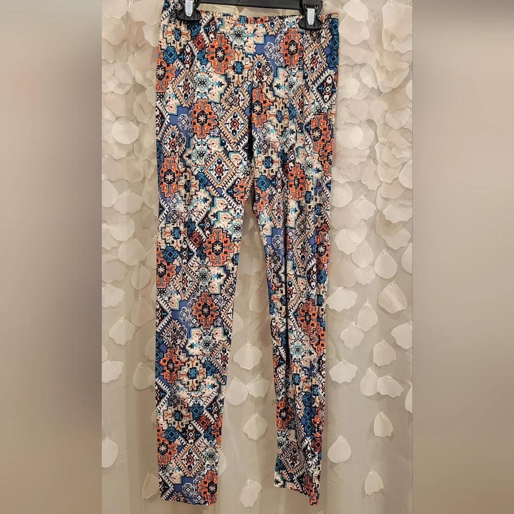 Ultra Flirt Blue and Orange Size M Patterned Leggings - Picture 2 of 5
